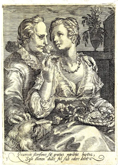 Framed Print : Smell (From the series The Five Senses). Artist: Saenredam, Jan (1565-1607) Framed Print : Smell (From the series The Five Senses). Artist: Saenredam, Jan (1565-1607)