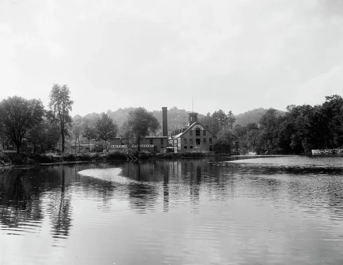 Framed Print : Smith Paper Mill (Columbia Mill, where first wood pulp paper was made), Lee, Mass. (c1911?). Creator: Unknown Framed Print : Smith Paper Mill (Columbia Mill, where first wood pulp paper was made), Lee, Mass. (c1911?). Creator: Unknown