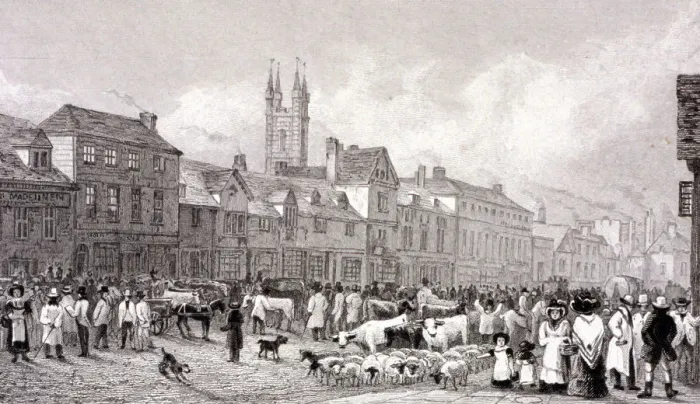 Framed Print : Smithfield Market, London, c1830. Artist: George Cooke Framed Print : Smithfield Market, London, c1830. Artist: George Cooke