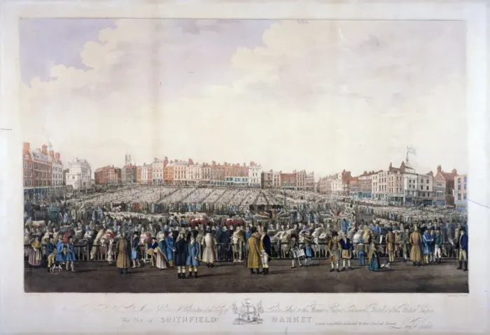 Framed Print : Smithfield Market, West Smithfield, City of London, c1825 Framed Print : Smithfield Market, West Smithfield, City of London, c1825