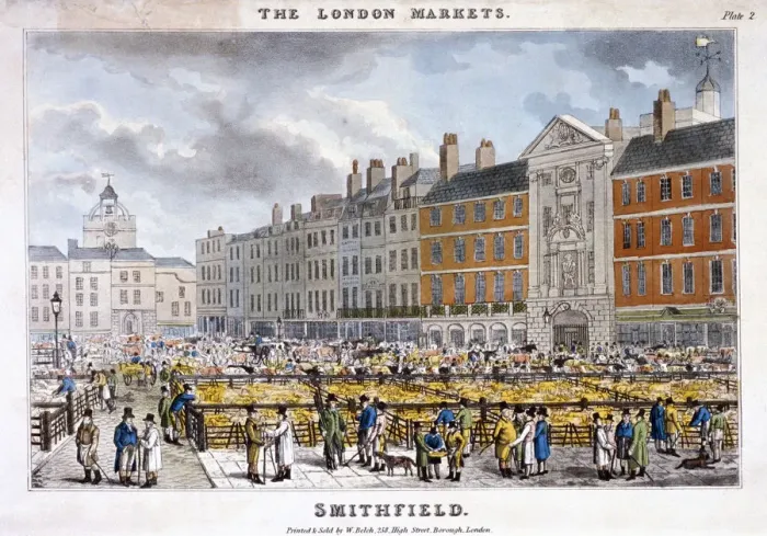 Framed Print : Smithfield Market, West Smithfield, London, c1825 Framed Print : Smithfield Market, West Smithfield, London, c1825