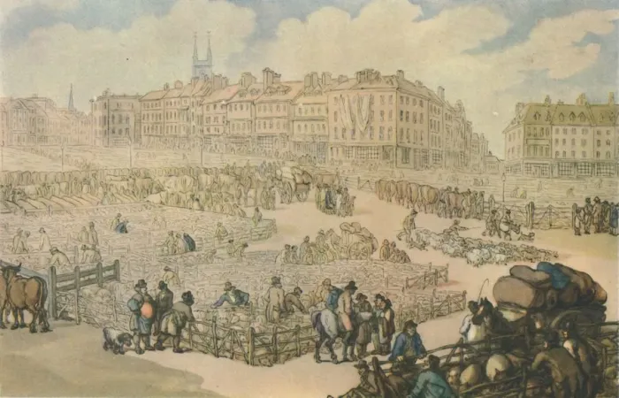 Framed Print : Smithfield Meat Market, c1816, (1944). Creator: Thomas Rowlandson Framed Print : Smithfield Meat Market, c1816, (1944). Creator: Thomas Rowlandson