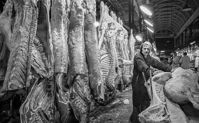 Framed Print : Smithfield Meat Market, City of London, January 1980. Creator: Peter Thompson Framed Print : Smithfield Meat Market, City of London, January 1980. Creator: Peter Thompson