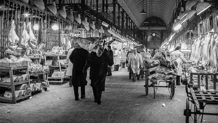 Framed Print : Smithfield Meat Market, City of London, January 1980. Creator: Peter Thompson Framed Print : Smithfield Meat Market, City of London, January 1980. Creator: Peter Thompson