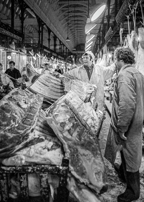 Framed Print : Smithfield Meat Market, City of London, January 1980. Creator: Peter Thompson Framed Print : Smithfield Meat Market, City of London, January 1980. Creator: Peter Thompson