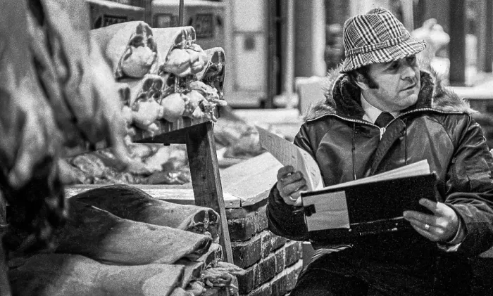 Framed Print : Smithfield Meat Market, City of London, January 1980. Creator: Peter Thompson Framed Print : Smithfield Meat Market, City of London, January 1980. Creator: Peter Thompson