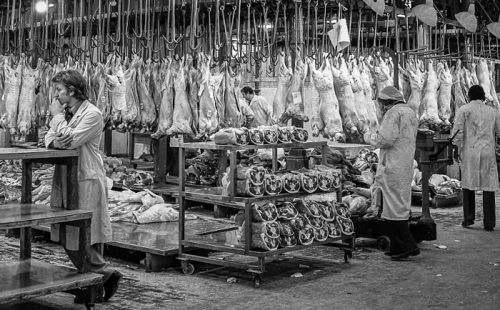 Framed Print : Smithfield Meat Market, City of London, January 1980. Creator: Peter Thompson Framed Print : Smithfield Meat Market, City of London, January 1980. Creator: Peter Thompson