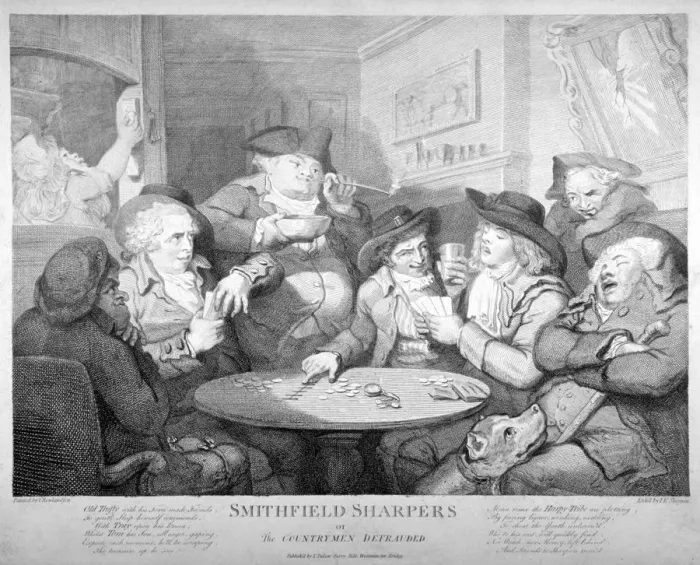 Framed Print : Smithfield sharpers, or the countrymen defrauded, c1787 Framed Print : Smithfield sharpers, or the countrymen defrauded, c1787