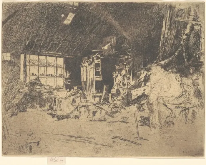 Framed Print : The Smithy, 1880. Creator: James Abbott McNeill Whistler Framed Print : The Smithy, 1880. Creator: James Abbott McNeill Whistler