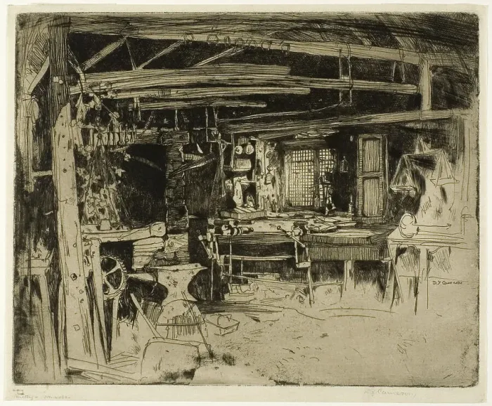 Framed Print : The Smithy, 1896. Creator: David Young Cameron Framed Print : The Smithy, 1896. Creator: David Young Cameron