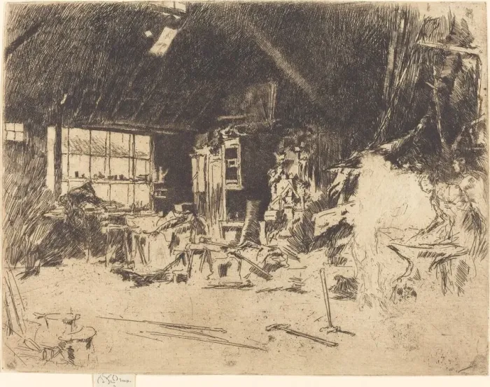 Framed Print : The Smithy, c. 1880. Creator: James Abbott McNeill Whistler Framed Print : The Smithy, c. 1880. Creator: James Abbott McNeill Whistler