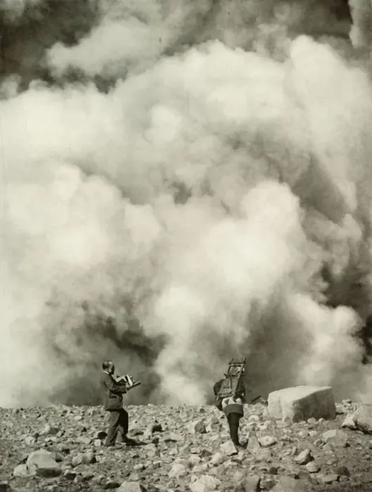 Framed Print : Smoke and Steam Rising from Asamas Crater after the Explosion, 1910. Creator: Herbert Ponting Framed Print : Smoke and Steam Rising from Asamas Crater after the Explosion, 1910. Creator: Herbert Ponting