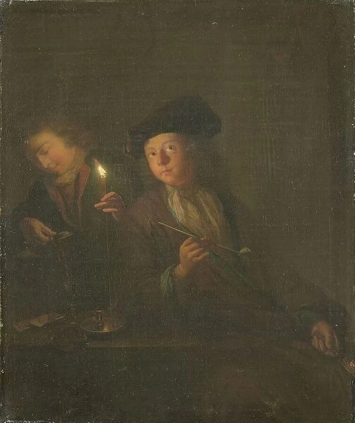 The Smoker (A Man with a Pipe and a Man Pouring a Beverage into a Glass), 1690-1706. Creator: Godfried Schalcken