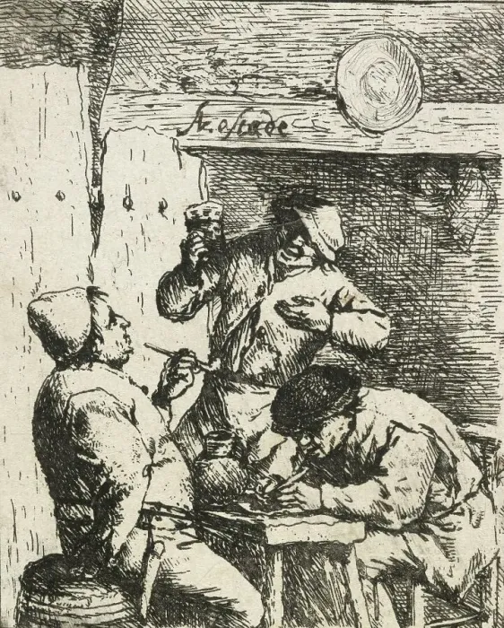 Framed Print : The smoker and the drinker, 1650?. Creator: Adriaen van Ostade Framed Print : The smoker and the drinker, 1650?. Creator: Adriaen van Ostade