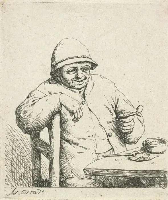 Framed Print : Smoker leaning on the back of a chair, 1672. Creator: Adriaen van Ostade Framed Print : Smoker leaning on the back of a chair, 1672. Creator: Adriaen van Ostade