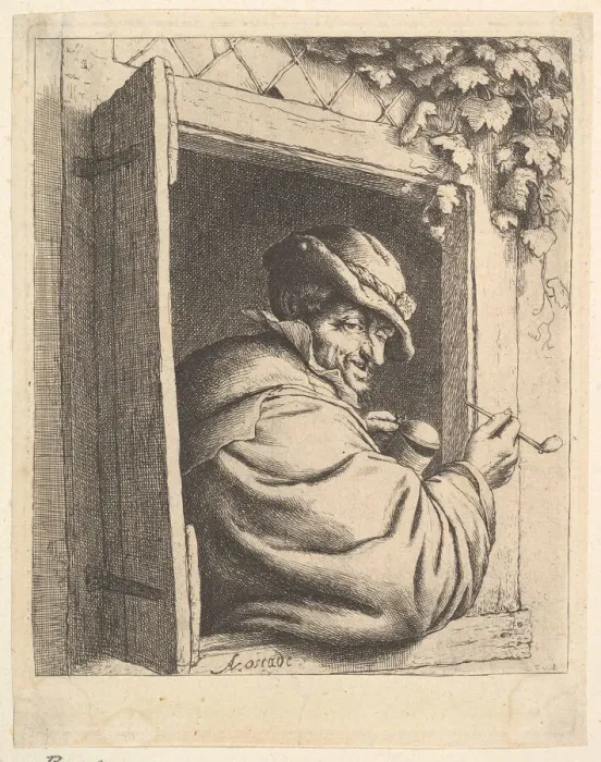 Framed Print : Smoker at the Window, 1610-85. Creator: Adriaen van Ostade Framed Print : Smoker at the Window, 1610-85. Creator: Adriaen van Ostade