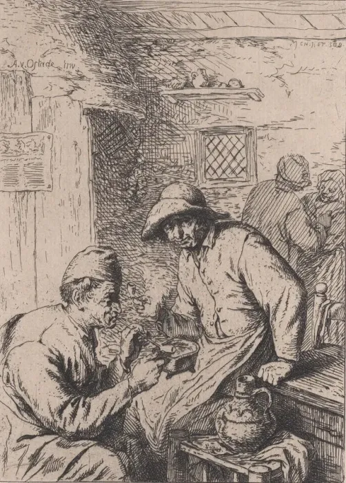 Framed Print : The Smokers, after Ostade, 19th century. Creator: After Adriaen van Ostade Framed Print : The Smokers, after Ostade, 19th century. Creator: After Adriaen van Ostade