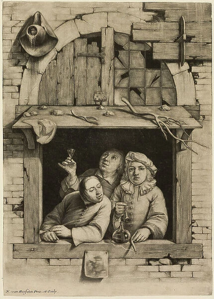 Three Smokers at a Window, c.1694. Creator: Nicholas van Haaften