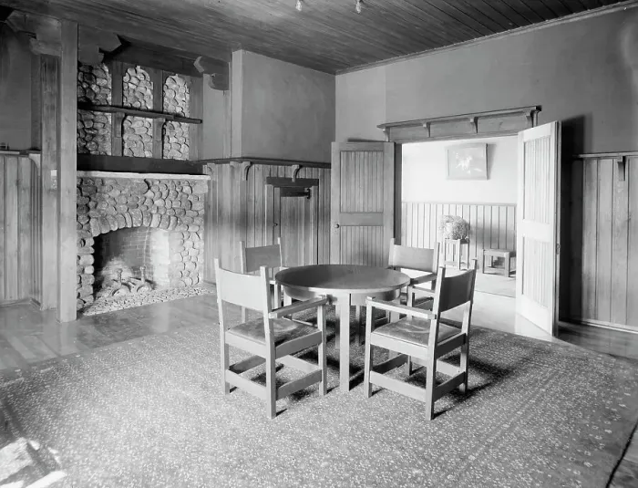 Framed Print : Smoking room, Paul Smith's casino, Adirondack Mountains, between 1900 and 1905. Creator: Unknown Framed Print : Smoking room, Paul Smith's casino, Adirondack Mountains, between 1900 and 1905. Creator: Unknown