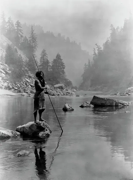 Framed Print : A smoky day at the Sugar Bowl-Hupa, c1923. Creator: Edward Sheriff Curtis Framed Print : A smoky day at the Sugar Bowl-Hupa, c1923. Creator: Edward Sheriff Curtis