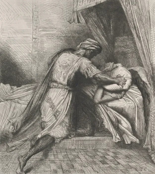 Framed Print : He smothers her: plate 13 from Othello (Act 5, Scene 2), etched 1844, reprinted 1900 Framed Print : He smothers her: plate 13 from Othello (Act 5, Scene 2), etched 1844, reprinted 1900