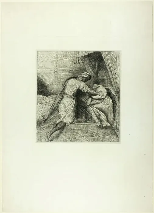 Framed Print : He Smothers Her, plate thirteen from Othello, 1844. Creator: Theodore Chasseriau Framed Print : He Smothers Her, plate thirteen from Othello, 1844. Creator: Theodore Chasseriau