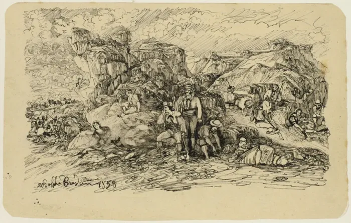 Framed Print : The Smugglers, 1858. Creator: Rodolphe Bresdin Framed Print : The Smugglers, 1858. Creator: Rodolphe Bresdin