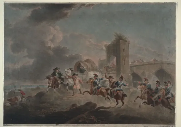 Framed Print : Smugglers attacked, 1795-1798. Artist: Bourgeois, Sir Peter Francis (1756-1811) Framed Print : Smugglers attacked, 1795-1798. Artist: Bourgeois, Sir Peter Francis (1756-1811)