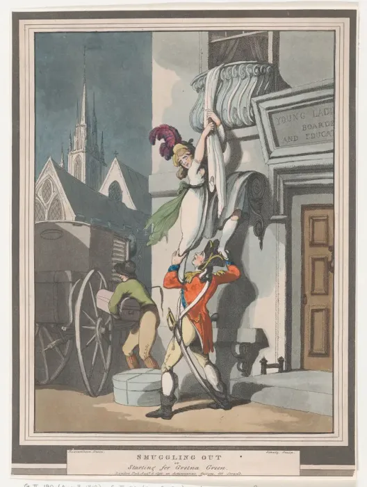 Framed Print : Smuggling Out, or Starting for Gretna Green, August 8, 1798. Creator: Heinrich Schutz Framed Print : Smuggling Out, or Starting for Gretna Green, August 8, 1798. Creator: Heinrich Schutz