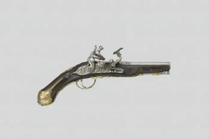 Framed Print : Snaphance Belt Pistol, Italy, dated 1775, in style of c. 1700 Framed Print : Snaphance Belt Pistol, Italy, dated 1775, in style of c. 1700