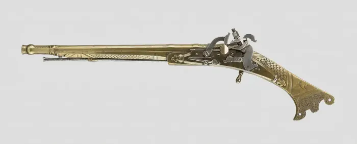 Framed Print : Snaphance Pistol, Dundee, 1614 with restored lock. Creator: Unknown Framed Print : Snaphance Pistol, Dundee, 1614 with restored lock. Creator: Unknown