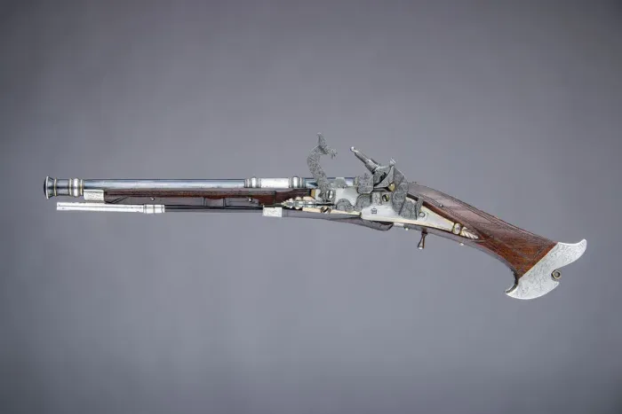 Framed Print : Snaphaunce Pistol Made for Wilhelm, Duke of Kurland, Scottish, dated 1615 Framed Print : Snaphaunce Pistol Made for Wilhelm, Duke of Kurland, Scottish, dated 1615