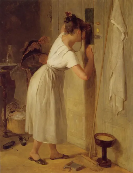 Framed Print : Sneaking a peek. Artist: Fendi, Peter (1796-1842) Framed Print : Sneaking a peek. Artist: Fendi, Peter (1796-1842)