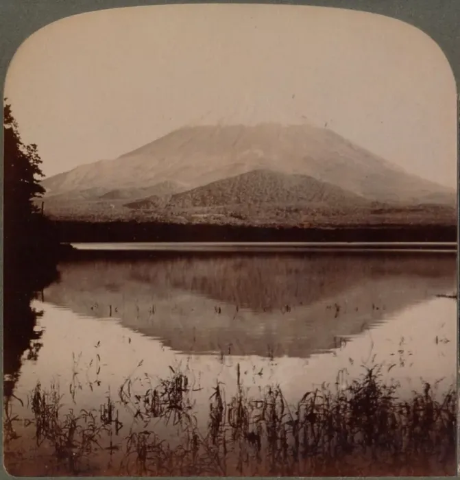 Framed Print : Snow-capped Mount Fuji, (12, 365 ft. ) mirrored in still waters of Lake Shoji, Japan, 1904 Framed Print : Snow-capped Mount Fuji, (12, 365 ft. ) mirrored in still waters of Lake Shoji, Japan, 1904