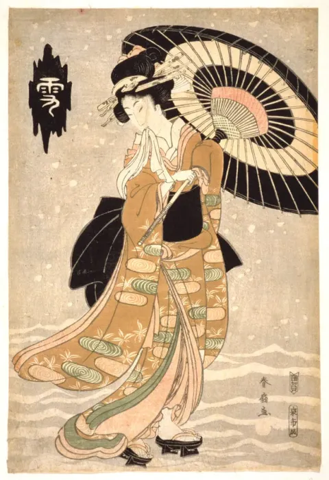 Framed Print : Snow, Moon and Flowers, c1812. Artist: Katsukawa Shunsen Framed Print : Snow, Moon and Flowers, c1812. Artist: Katsukawa Shunsen