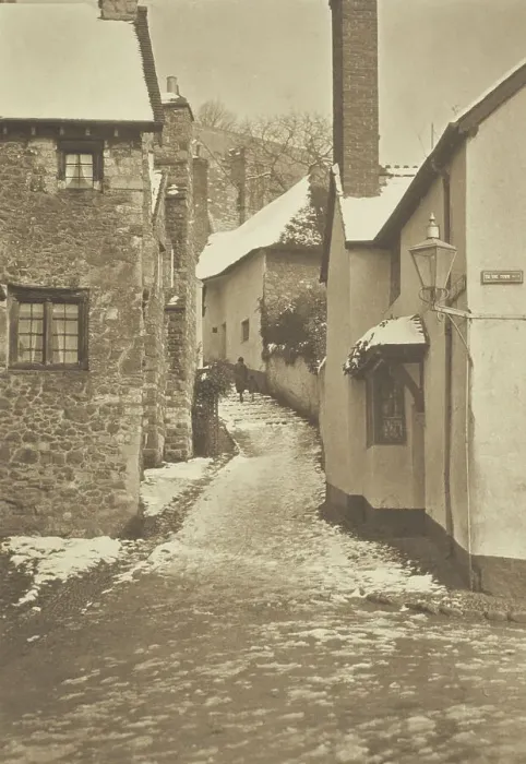 Framed Print : [Snow on roofs, alleyway]. From the album: Photograph album - England, 1920s. Creator: Harry Moult