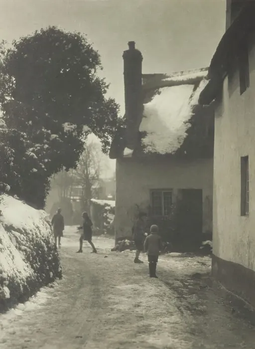 Framed Print : [Snow on roofs, back street]. From the album: Photograph album - England, 1920s. Creator: Harry Moult