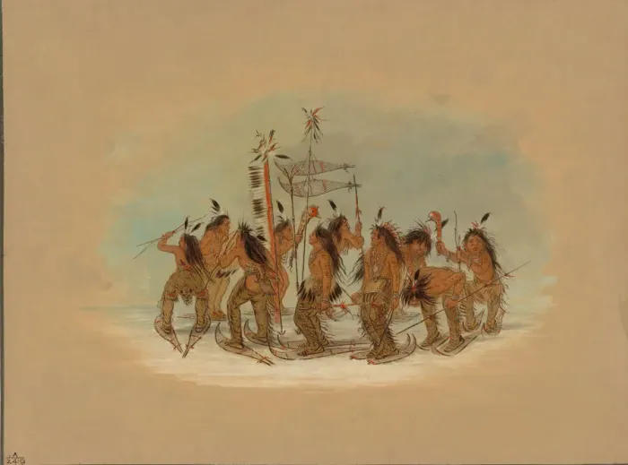 Framed Print : Snow Shoe Dance - Ojibbeway, 1861 / 1869. Creator: George Catlin Framed Print : Snow Shoe Dance - Ojibbeway, 1861 / 1869. Creator: George Catlin
