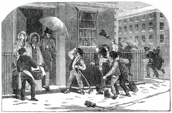 Framed Print : Snow-Sweepers - drawn by Foster, 1850. Creator: Edmund Evans Framed Print : Snow-Sweepers - drawn by Foster, 1850. Creator: Edmund Evans