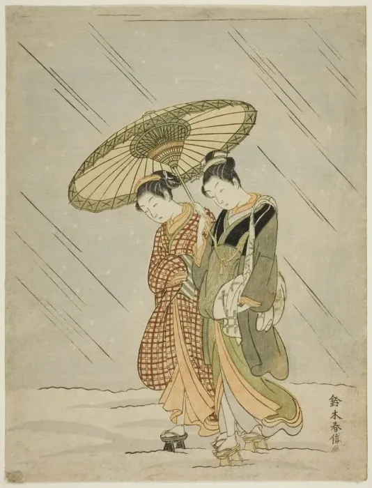 Framed Print : Snow on the Way Back from the Public Bath, c. 1766 / 67. Creator: Suzuki Harunobu Framed Print : Snow on the Way Back from the Public Bath, c. 1766 / 67. Creator: Suzuki Harunobu
