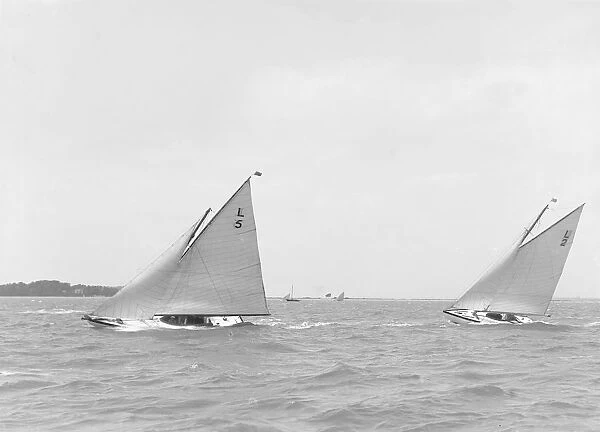 Snowdrop and Correnzia racing up wind, 1911. Creator: Kirk & Sons of Cowes