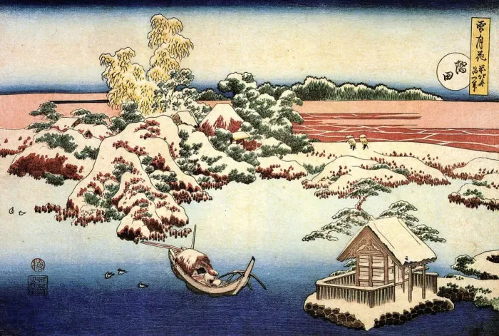 Framed Print : Snowscape by the Sumida River, c1832 Framed Print : Snowscape by the Sumida River, c1832