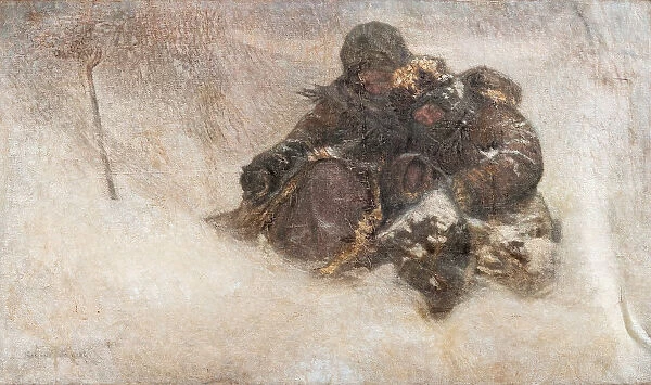 Snowstorm. Children. Artist: Bogdanov-Belsky, Nikolai Petrovich (1868-1945)
