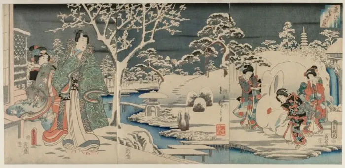 Framed Print : The Snowy Garden, 1854. Creator: Utagawa Hiroshige (Japanese, 1797-1858); Utagawa Kunisada (Japanese, 1786-1865) Framed Print : The Snowy Garden, 1854. Creator: Utagawa Hiroshige (Japanese, 1797-1858); Utagawa Kunisada (Japanese, 1786-1865)