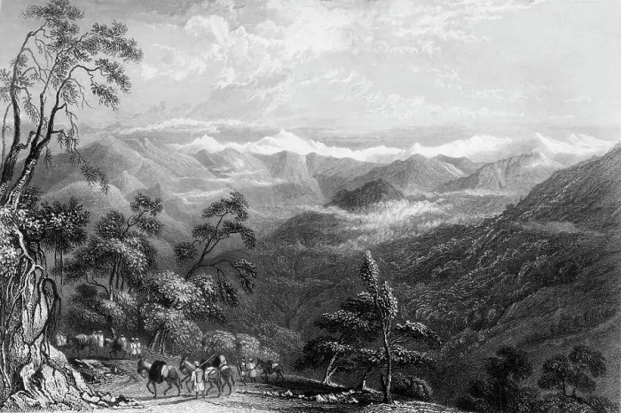 Framed Print : Snowy Range, from Landour, 1845. Creator: Unknown Framed Print : Snowy Range, from Landour, 1845. Creator: Unknown