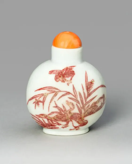 Framed Print : Snuff Bottle with Geese and Reeds, Qing dynasty (1644-1911), 1800-1900. Creator: Unknown Framed Print : Snuff Bottle with Geese and Reeds, Qing dynasty (1644-1911), 1800-1900. Creator: Unknown