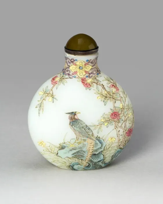 Framed Print : Snuff Bottle with Golden Pheasant, Swallows, Tree Peony, Apricot Framed Print : Snuff Bottle with Golden Pheasant, Swallows, Tree Peony, Apricot