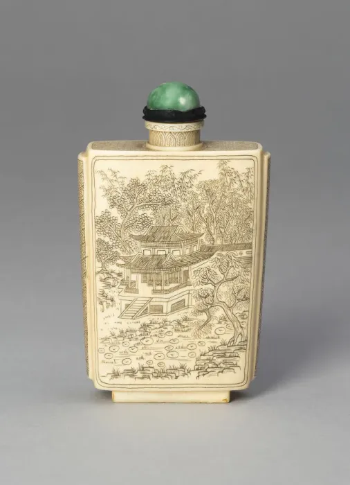 Framed Print : Snuff Bottle with Pavilions in a Bamboo Grove and Garden. Creator: Unknown Framed Print : Snuff Bottle with Pavilions in a Bamboo Grove and Garden. Creator: Unknown