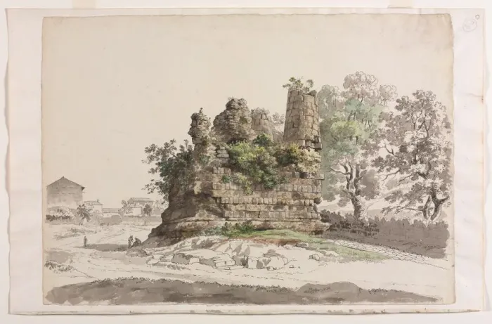 Framed Print : The So-Called Sepulcher of the Curiatii Brothers at Albano, with the Church of the Madonna Framed Print : The So-Called Sepulcher of the Curiatii Brothers at Albano, with the Church of the Madonna