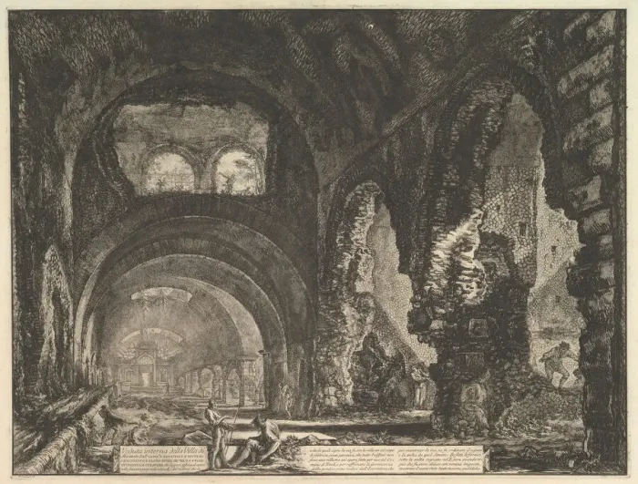 Framed Print : The so-called Villa of Maecenas at Tivoli. Interior with two figures in the opening of Framed Print : The so-called Villa of Maecenas at Tivoli. Interior with two figures in the opening of